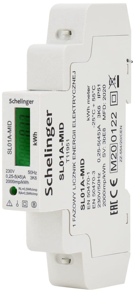 Schelinger Elektriciteitsmeter 1-fase - 230V - 45A - DIN-rail - IP51