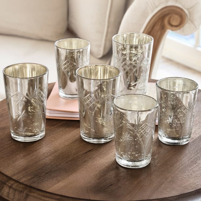 LOBERON Windlicht set van 6 Latona antiekzilverkleurig