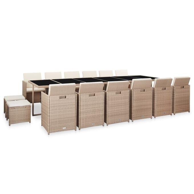 vidaXL - 17-delige - Tuinset - met - kussens - poly - rattan - beige