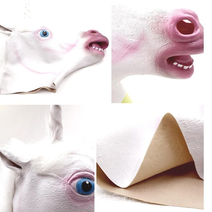 Masque d'Halloween Cosplay Licorne en Caoutchouc pour Costume d'Halloween de Carnaval de Mascarade None blanc