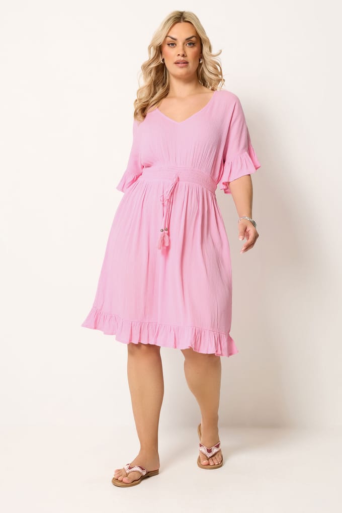 Yours Roze Strandjurk Van Kreukelstof Size 40-42