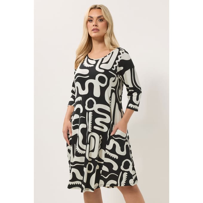 Yours Zwarte Abstracte Geometrische Tuniekjurk Size 46