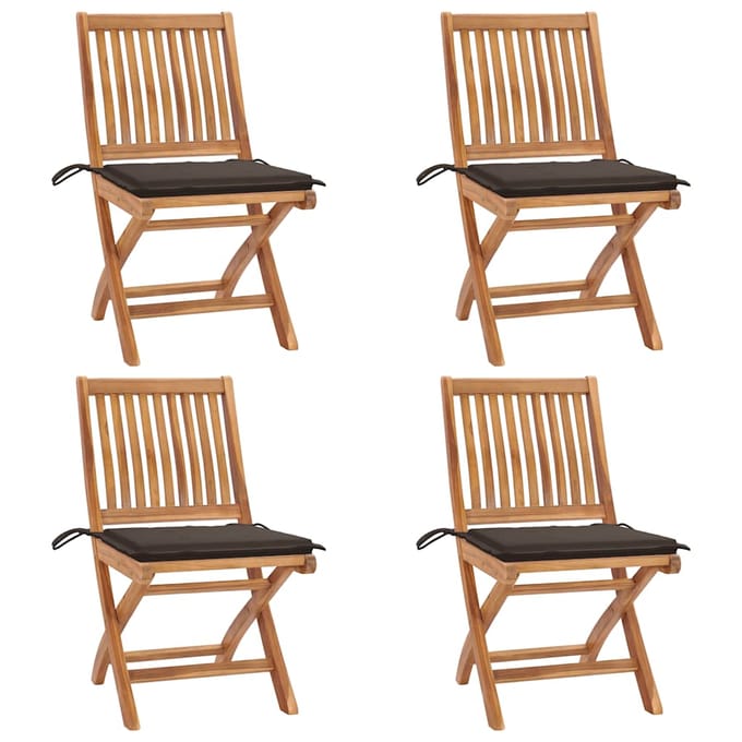 vidaXL - Opklapbare - stoelen - met - kussens, - 4 - stuks, - massief - teakhout