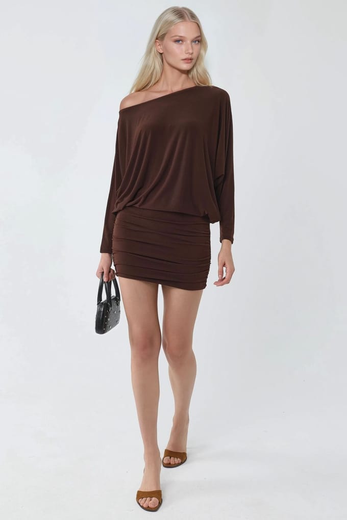 Asymmetrische Kraag Aansluitend Mini-jurk