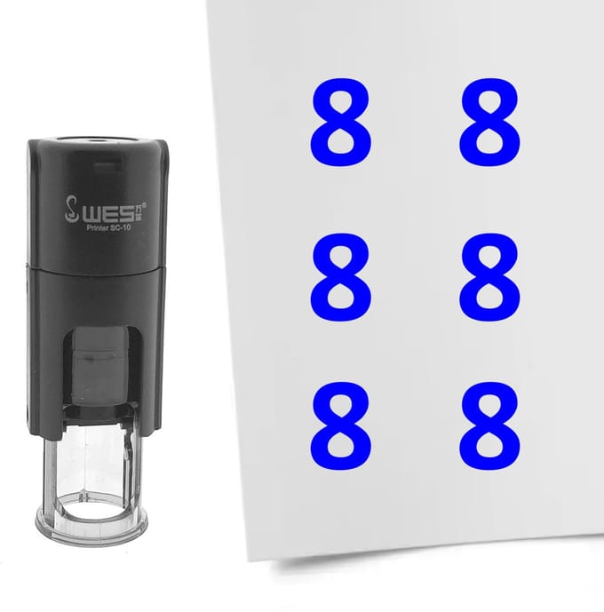 CombiCraft Stempel Getal 8 10mm rond blauwe inkt - per 1 stuk