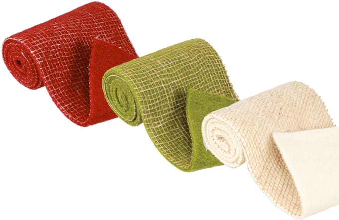 Vilten lint jute raster in groen rood wit 15x100cm 3 stuks