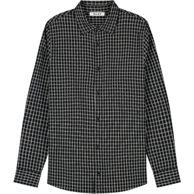 Olaf Checked Seersucker Ls Shirt Lange Mouw Overhemden Zwart M240308