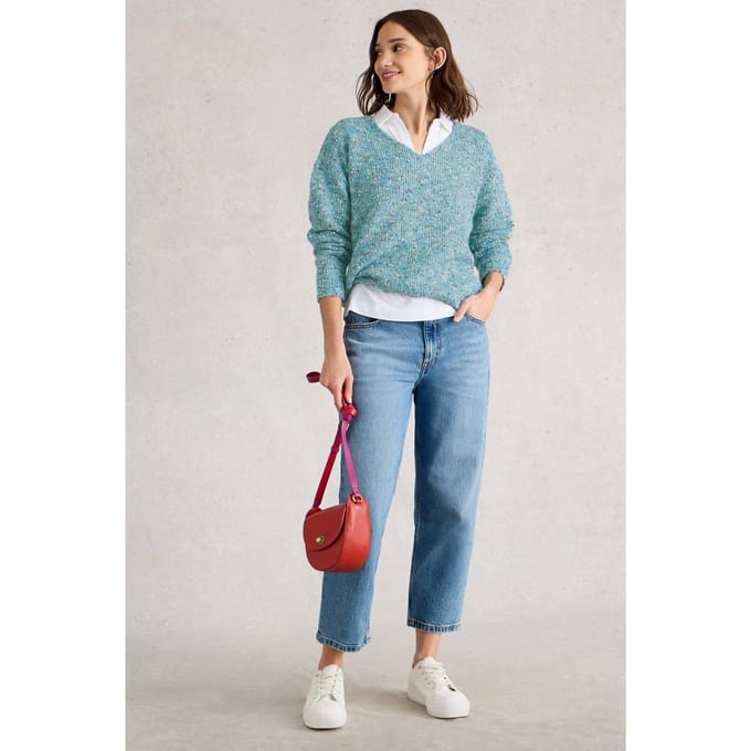 White Stuff Texture V Neck Mid Blue Taglia: 14 | Maglioni a maglia Outlet | Donna | Blu