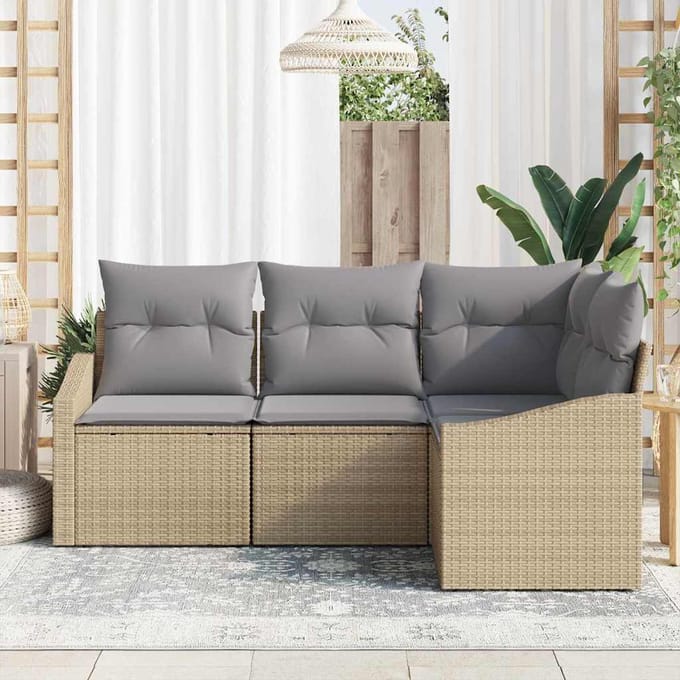 vidaXL - Tuinbank - Set - 4 - st - Beige - en - Lichtgrijs - poly - rattan