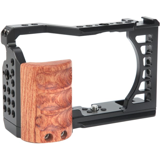 Aluminiumlegering Camera Video Opname Kooi Kit met Houten Handgreep voor Sony A7C black