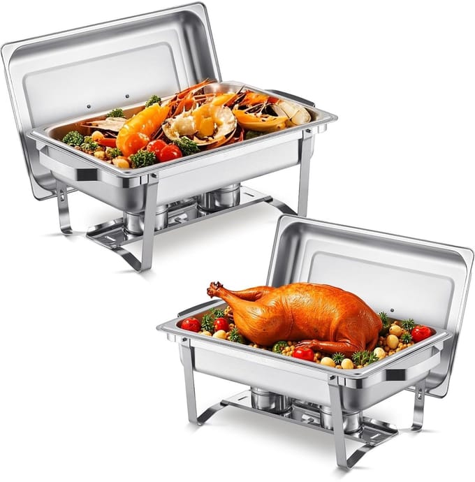 Voedselwarmers Set - Buffet Warmhoudbak - Feestelijke Catering - Grote Capaciteit 75L - 2 Stuks - Zilver