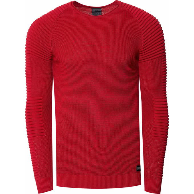 Slim fit fijngebreide biker trui met ronde hals