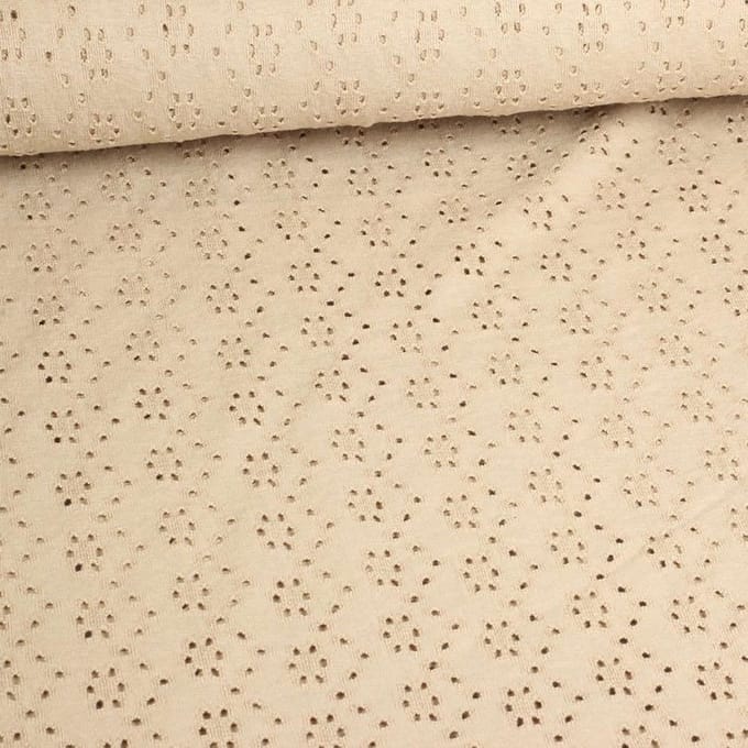 Funkytex jersey katoen stretch stof Broderie ecru 2,5 meter