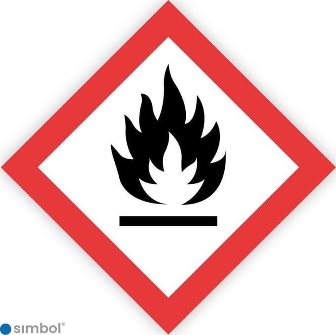 Simbol - Sticker GHS02 Ontvlambaar - Flammable - Duurzame Kwaliteit - Formaat 20 x 20 cm.