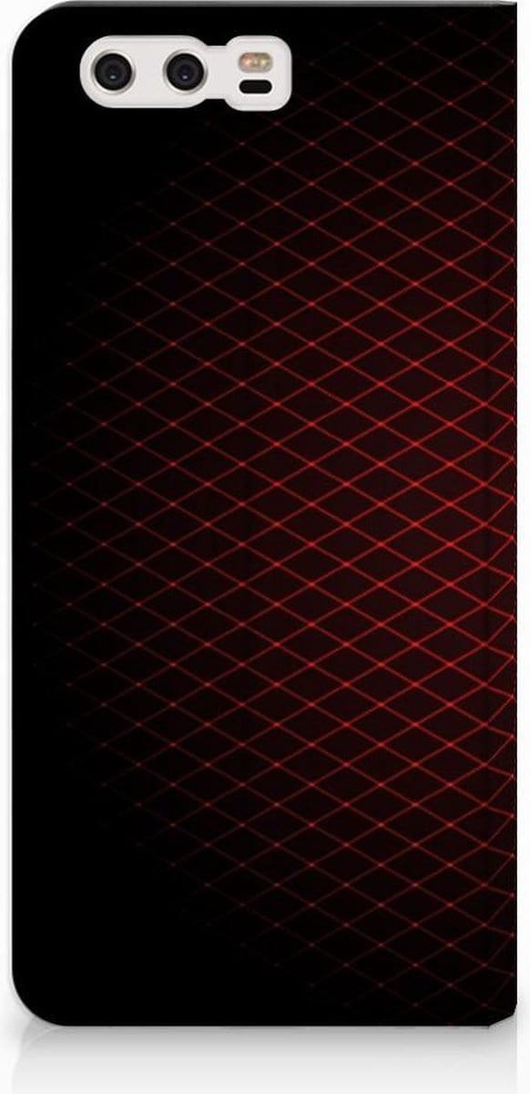 Huawei P10 Plus Hoesje met Magneet Geruit Rood