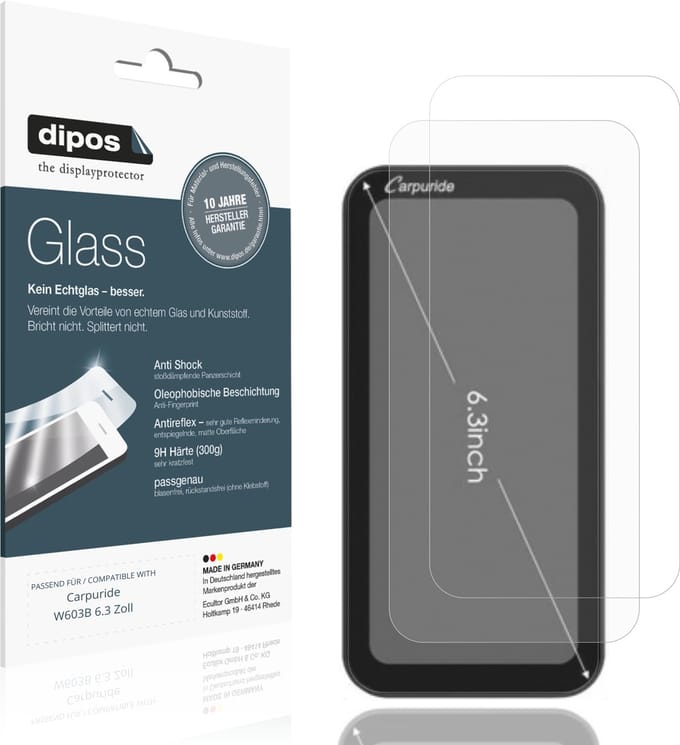 dipos – 2x Matte Pantserfolie geschikt voor Carpuride W603B 6.3 Zoll | 9H Screenprotector