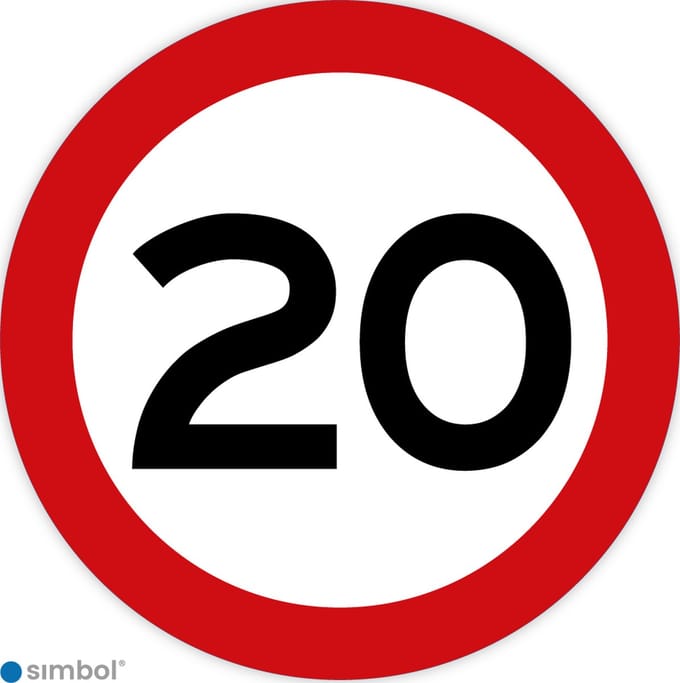Simbol - Stickers 20 km - Maximaal 20 km/u - Duurzame Kwaliteit - Formaat ø 30 cm.