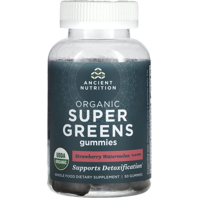 Nutrition Ancienne, Super Gummies Verts Bio, Saveur Fraise Pastèque, 50 Gummies