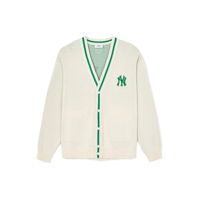 Pull Cardigan Boutonné Col en V Logo MLB Femme pull Crème 3AKCV0141-50CRD L white