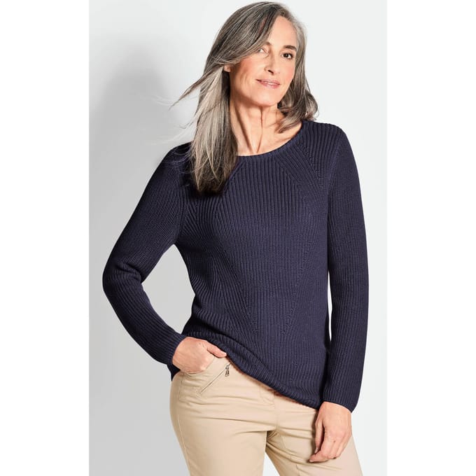Flatteuze pullover van puur katoen - marine - Gr. 38 van Goldner Fashion