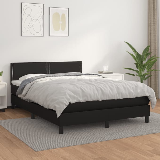 vidaXL - Boxspring - met - matras - kunstleer - zwart - 140x190 - cm