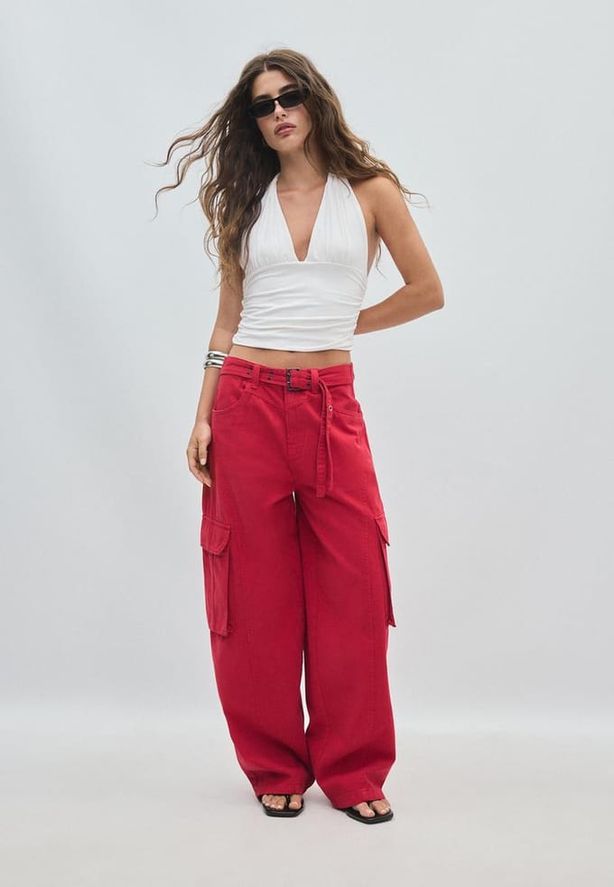 Stradivarius Barrel cargo broek  Rood 34