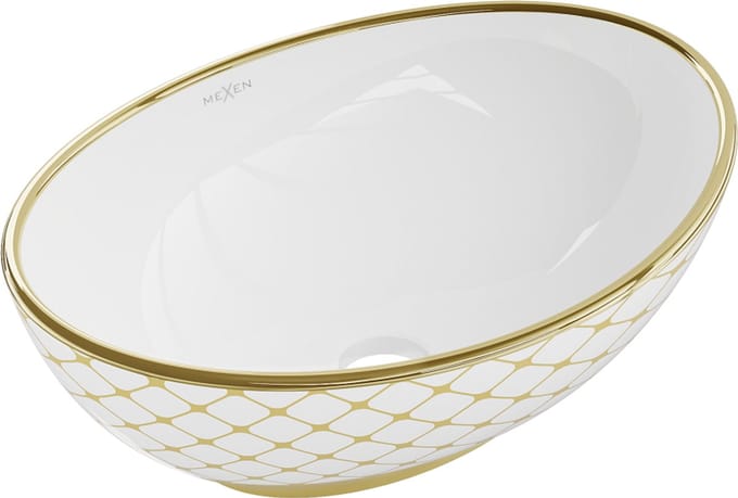 Mexen Elza opzetwastafel 40 x 33 cm, wit/goud rasterpatroon - 21014009