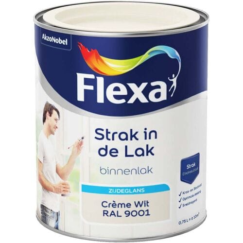 Flexa - Strak In De Lak Binnenlak Zijdeglans - Crème Wit / Ral 9001 - 250 Ml