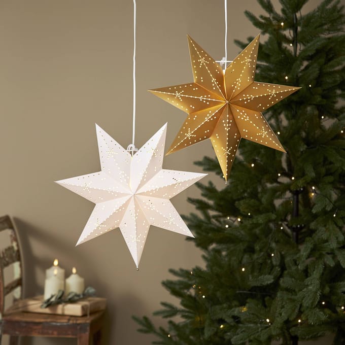 Star Trading White Paper Star 'Classic', gatenpatroon, 7-puntig, netvoeding, E14-fitting, Ø 45 cm