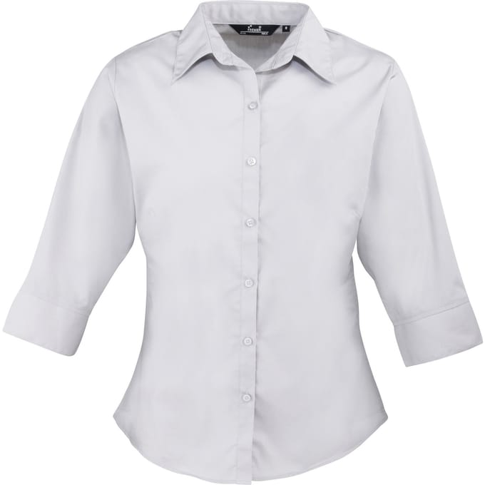 Premier Dames/Dames Popeline 3/4 Mouwen Blouse (Zilver)
