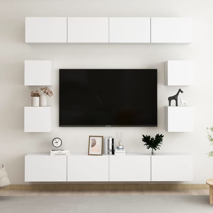 vidaXL - 8-delige - Tv-meubelset - bewerkt - hout - wit