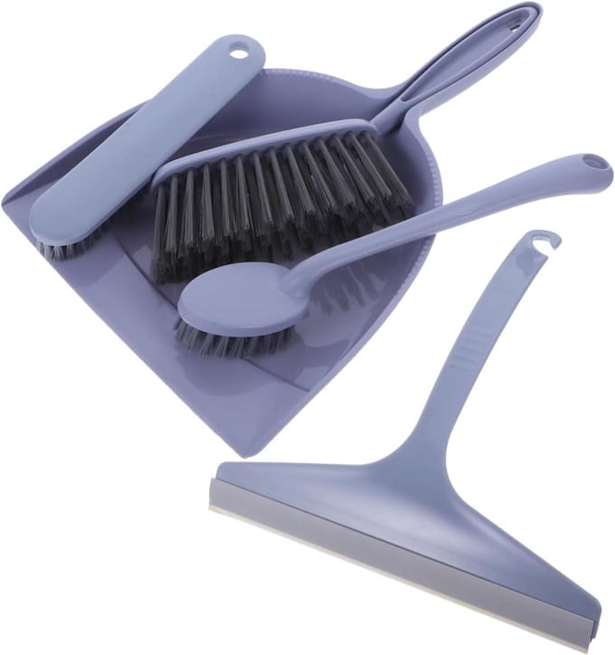 Mini Bezem Stoffer Set - Kleine Schoonmaakset - Bureau Schoonmaken - Compact Ontwerp - 34.5 x 22.5 cm - Lavendel