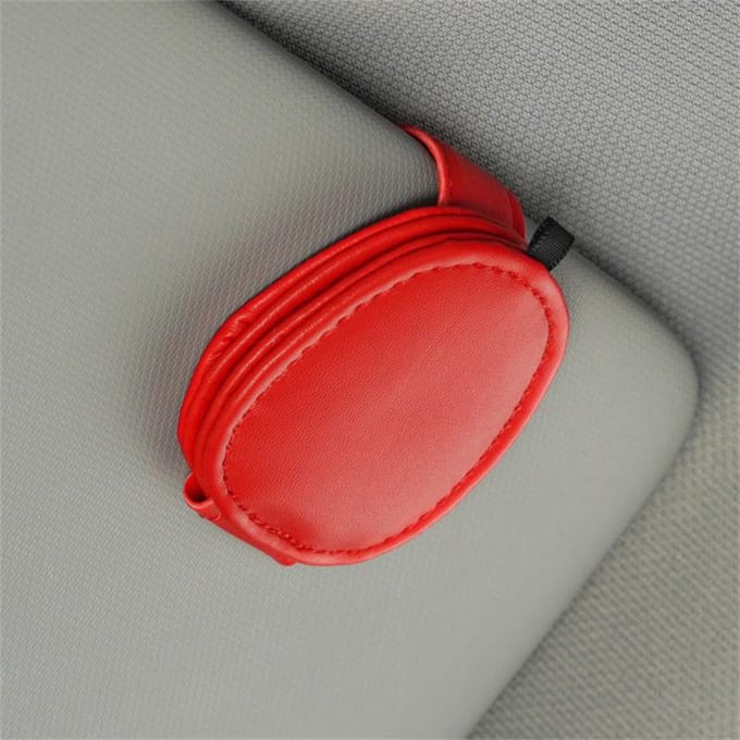 Auto Zonnebrilhouder Multifunctioneel Draagbaar Magnetische Bevestigingsclip Leer Bril Ticket Houder Auto Interieur Accessoires rood