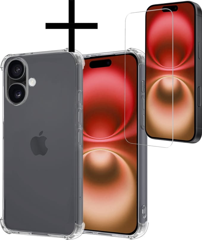 Hoesje - Met Screenprotector - Geschikt voor Apple iPhone 16 Plus - Sterk & Shockproof - Siliconen Case - Back Cover - Telefoon Hoes - Shock Proof - Transparant