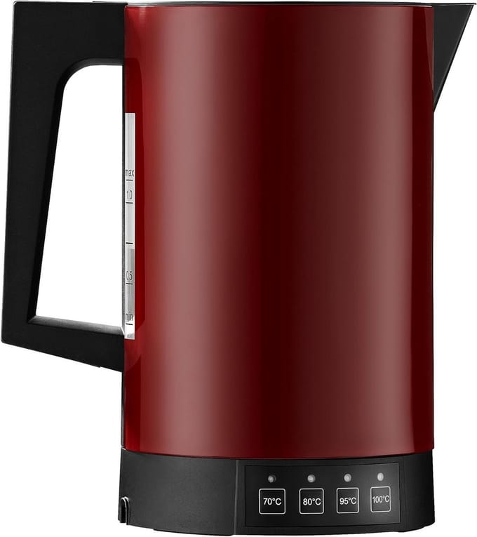 Waterkoker met Temperatuurregeling - Rood, Acrylglas, Made in Germany