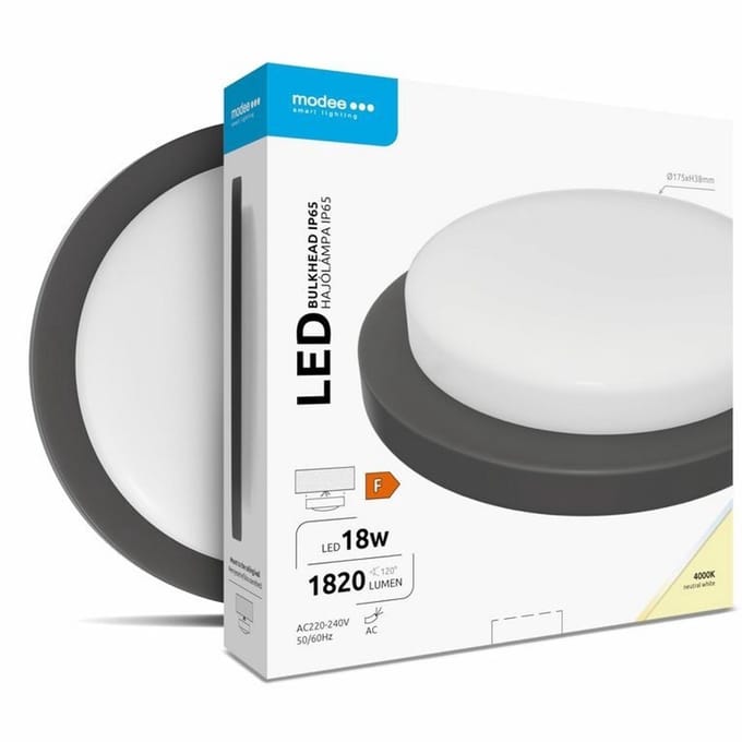 Modee Lighting - LED Bulkhead - 18W 1820lm - 4000K 840 - D195x35mm - IP65 - Zwart