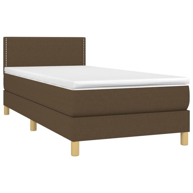 vidaXL - Boxspring - met - matras - en - LED - stof - donkerbruin - 100x200 - cm