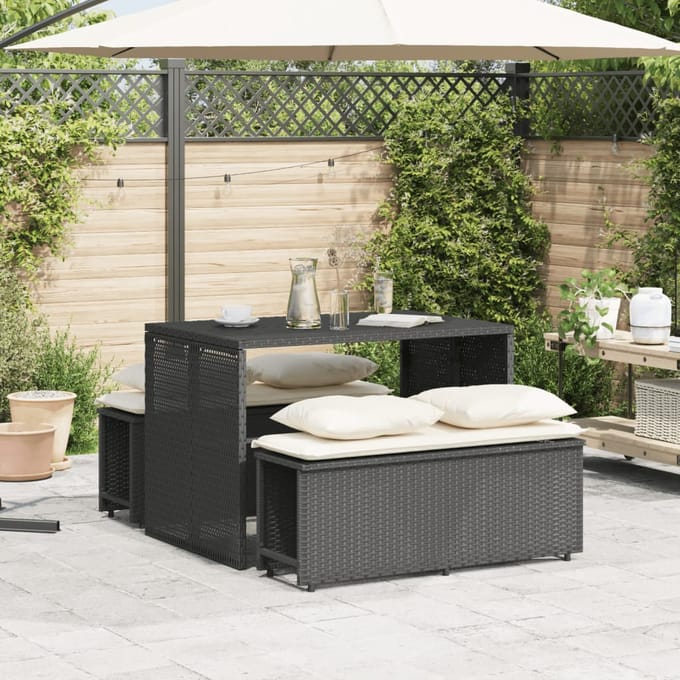 vidaXL - 3-delige - Tuinset - met - kussens - poly - rattan - zwart