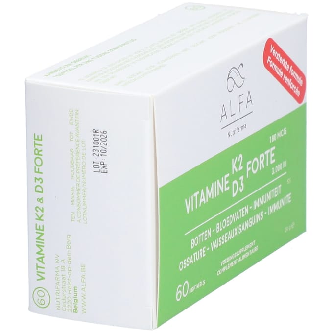 Alfa Vitamine K2 -D3 Forte Nieuwe Formule 60 Zachte capsules