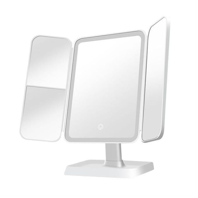 LED Slim Make-up Spiegel, Driekleurig Licht Verstelbare Bureau Spiegel, Vierkant Driezijdig Opvouwbare Vullicht Schoonheidsspiegel wit