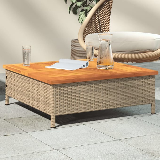 vidaXL - Tuintafel - 70x70x25 - cm - poly - rattan - en - acaciahout - beige