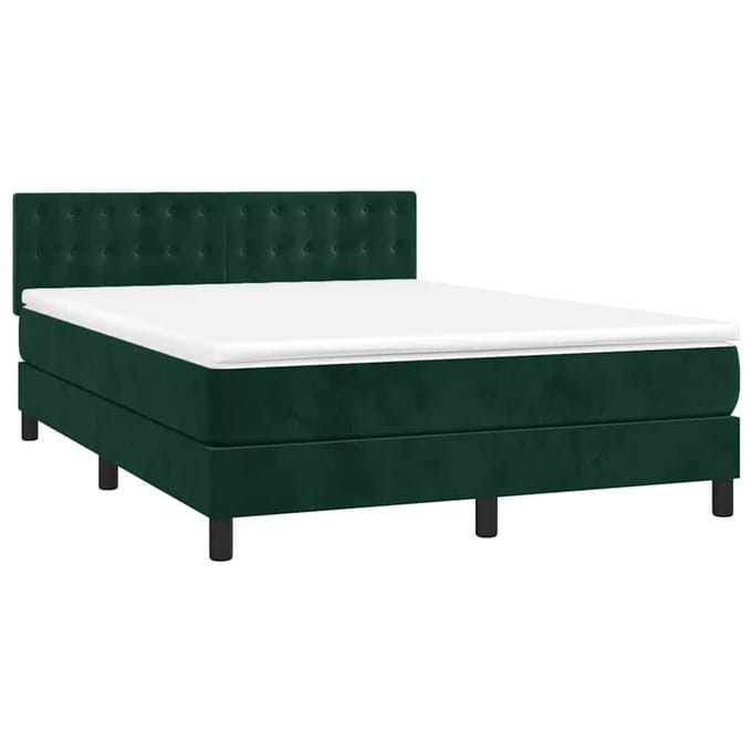 vidaXL - Boxspring - met - matras - en - LED - fluweel - donkergroen - 140x190 - cm