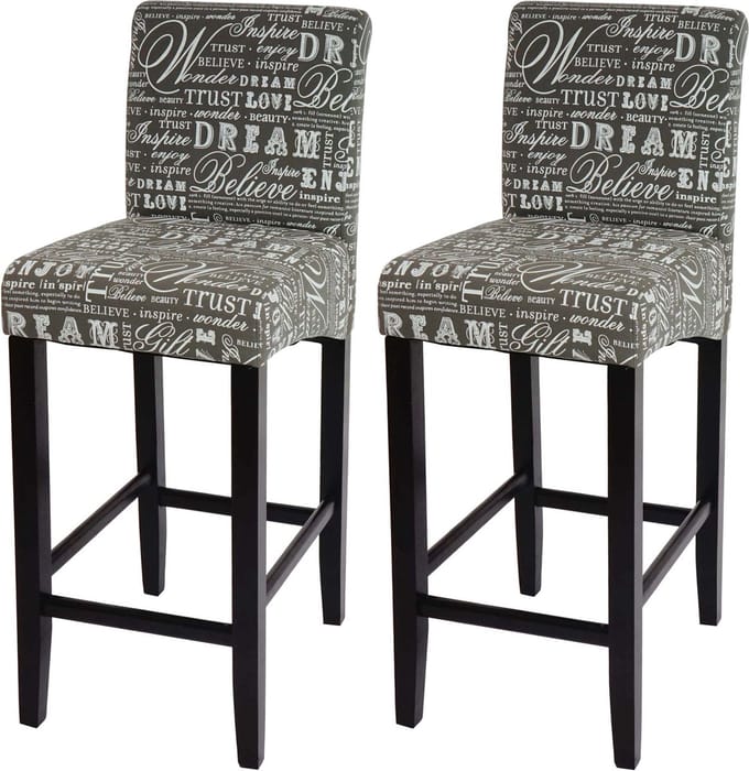 Set van 2 barkrukken MCW-C33, barkruk barkruk, hout ~ belettering, grijs, donkere poten, stof/textiel