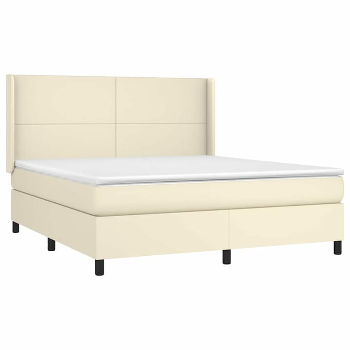 vidaXL - Boxspring - met - matras - kunstleer - crèmekleurig - 160x200 - cm