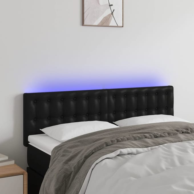 vidaXL - Hoofdbord - LED - 144x5x78/88 - cm - kunstleer - zwart