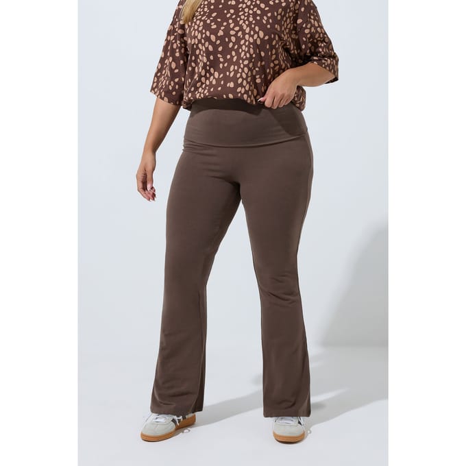 Limited Collection Chocoladebruine Flared Legging Met Omgeslagen Taille Size 42