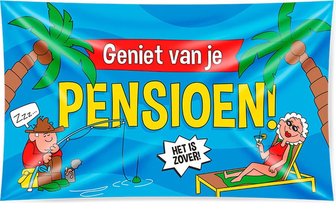 XXL Gevel vlag - Pensioen cartoon