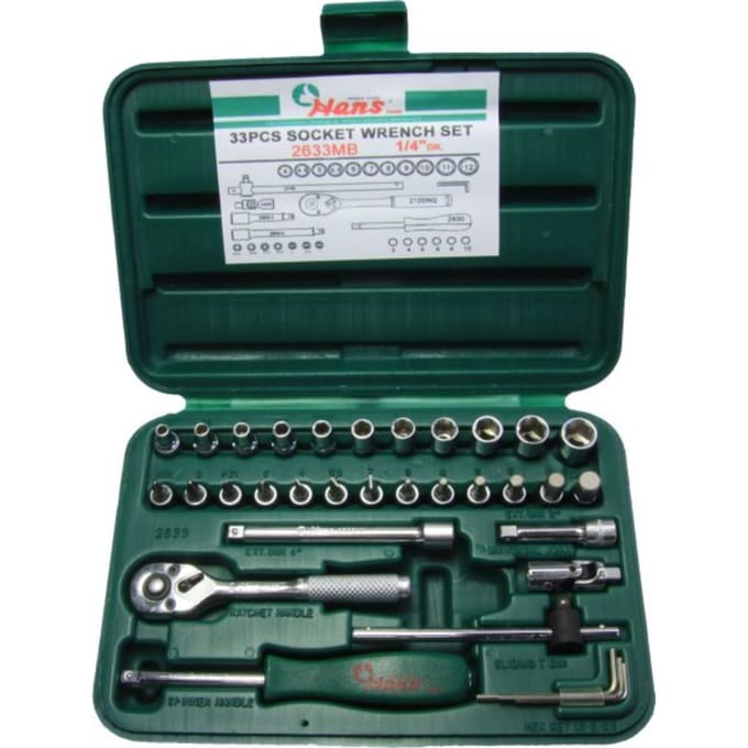 Dopsleutelset HANS 1/4 inch 6-kant 33 Stuk (kurz)