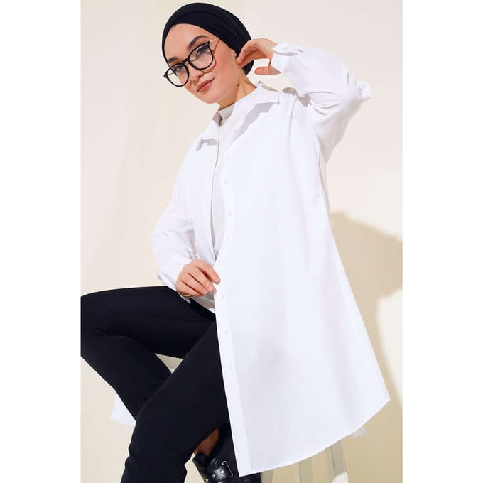 Lange Poplin Shirt met Knopsluiting