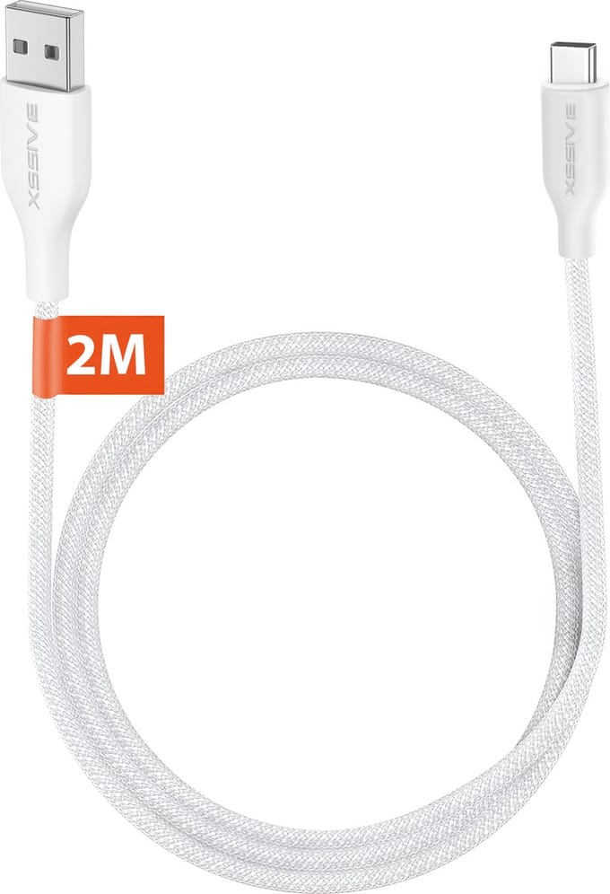 Lange USB-A naar USB-C Kabel 2 Meter - Quick Charge - Sterke USB naar USB C Kabels - Snellader - Wit